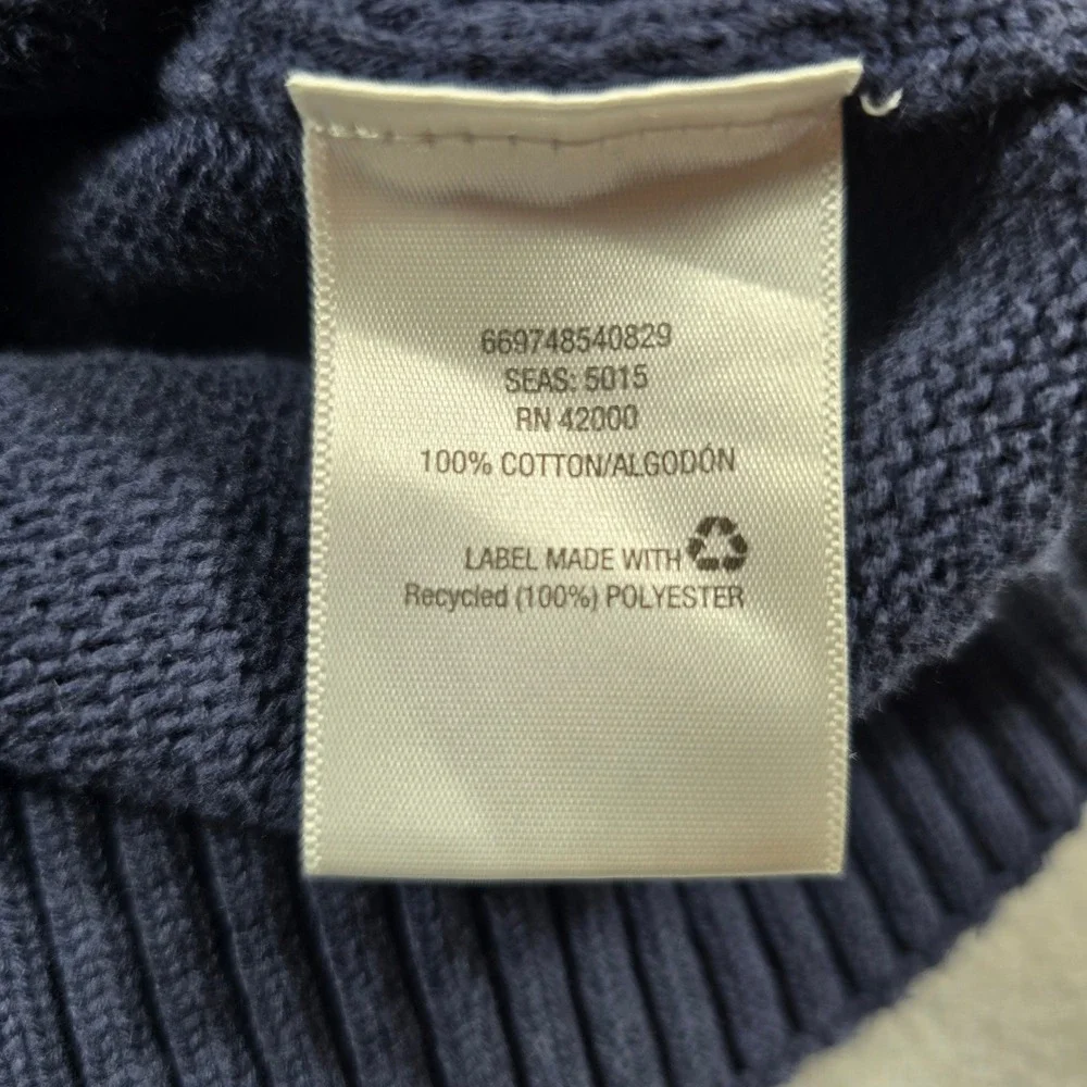 Basic Editions Mens Large Navy Blue Sweater Mock Neck Quarter Button Cotton Knit